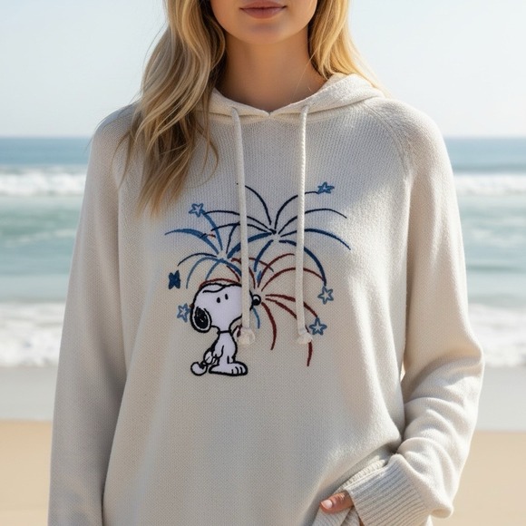 Snoopy Tops - Peanuts Snoopy 4th of July Hoodie Sweater Medium Lightweight Patriotic Fireworks